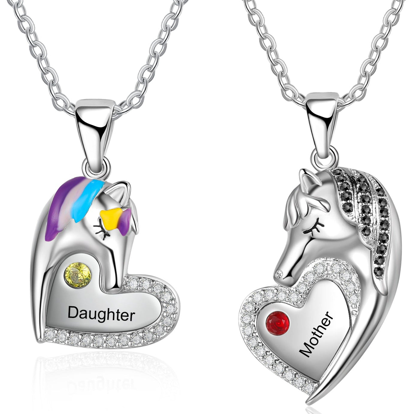 ThinkEngraved mothers necklace Custom Mother Daughter Birthstones and  Names Matching Unicorn Necklace Set