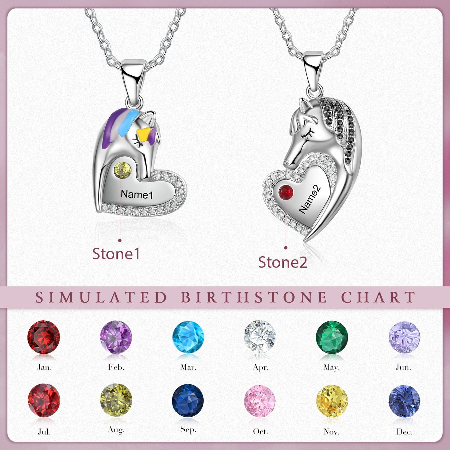 ThinkEngraved mothers necklace Custom Mother Daughter Birthstones and  Names Matching Unicorn Necklace Set