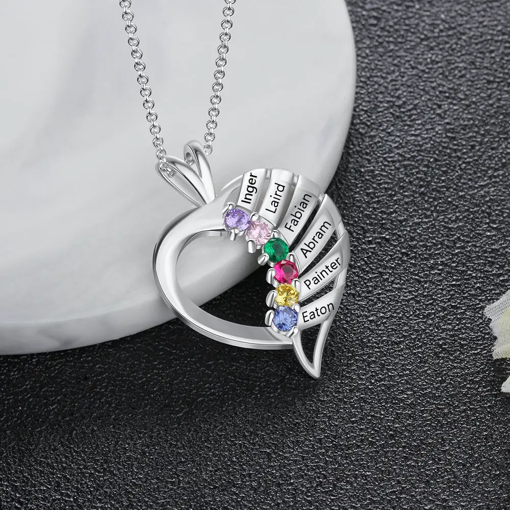 ThinkEngraved mothers necklace Personalize 6 Birthstone Mother's or Grandma Family Necklace 6 Names