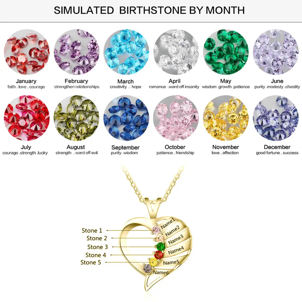 ThinkEngraved mothers necklace Personalize 6 Birthstone Mother's or Grandma Family Necklace 6 Names