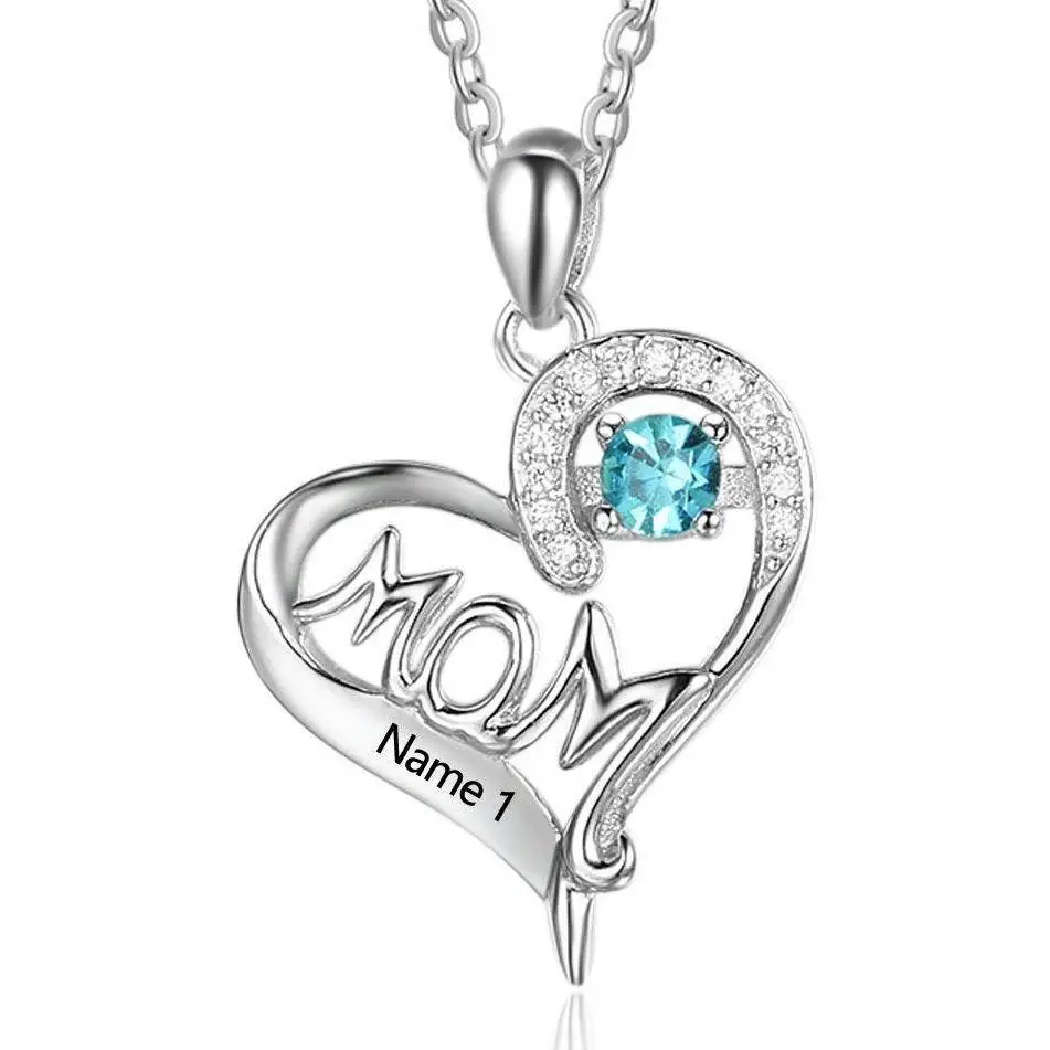 Personalized 1 Birthstone Mother's Necklace In Mom's Heart 1 Name ...