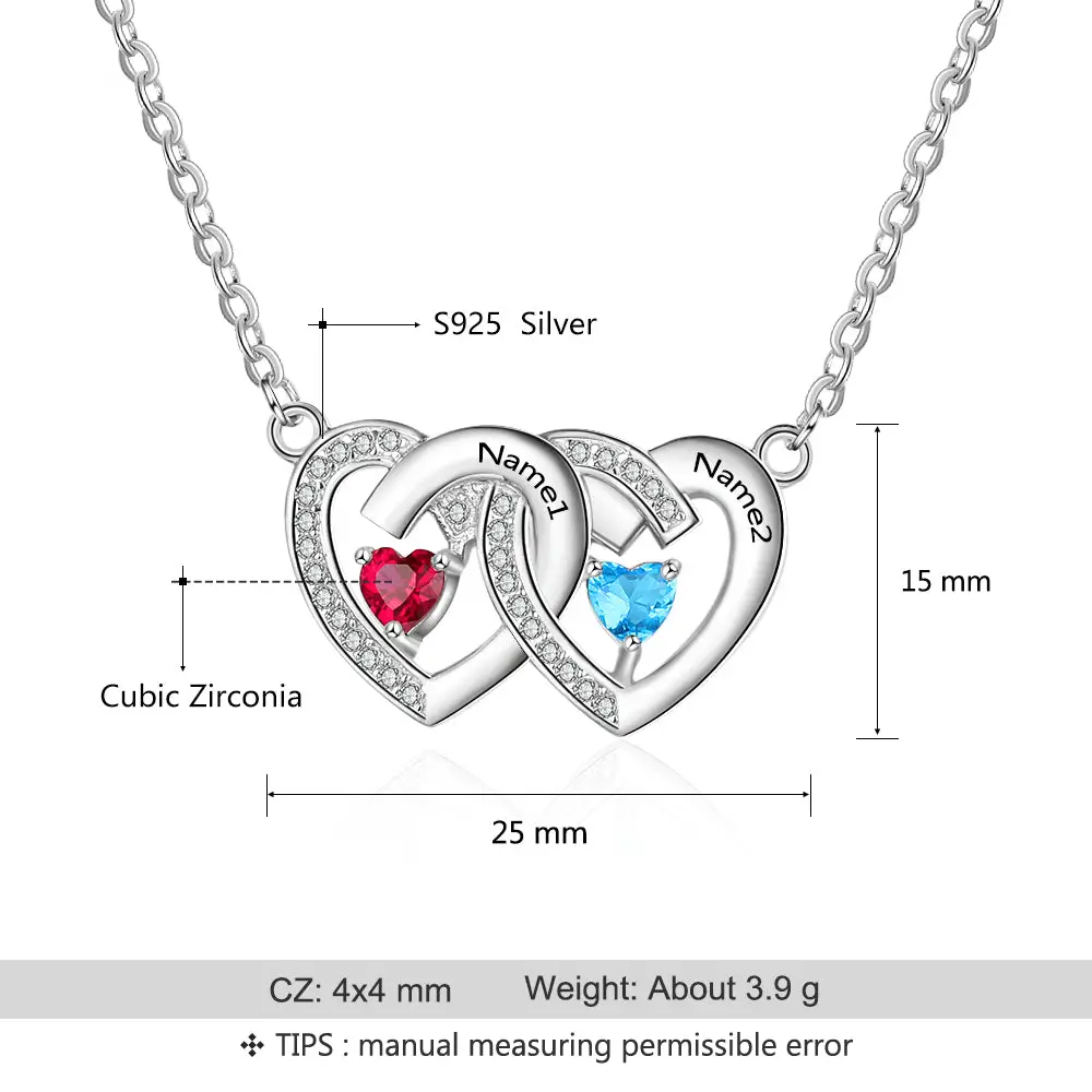 ThinkEngraved mothers necklace Personalized 2 Stone Mother's Necklace Paved Hearts 2 Engraved Names