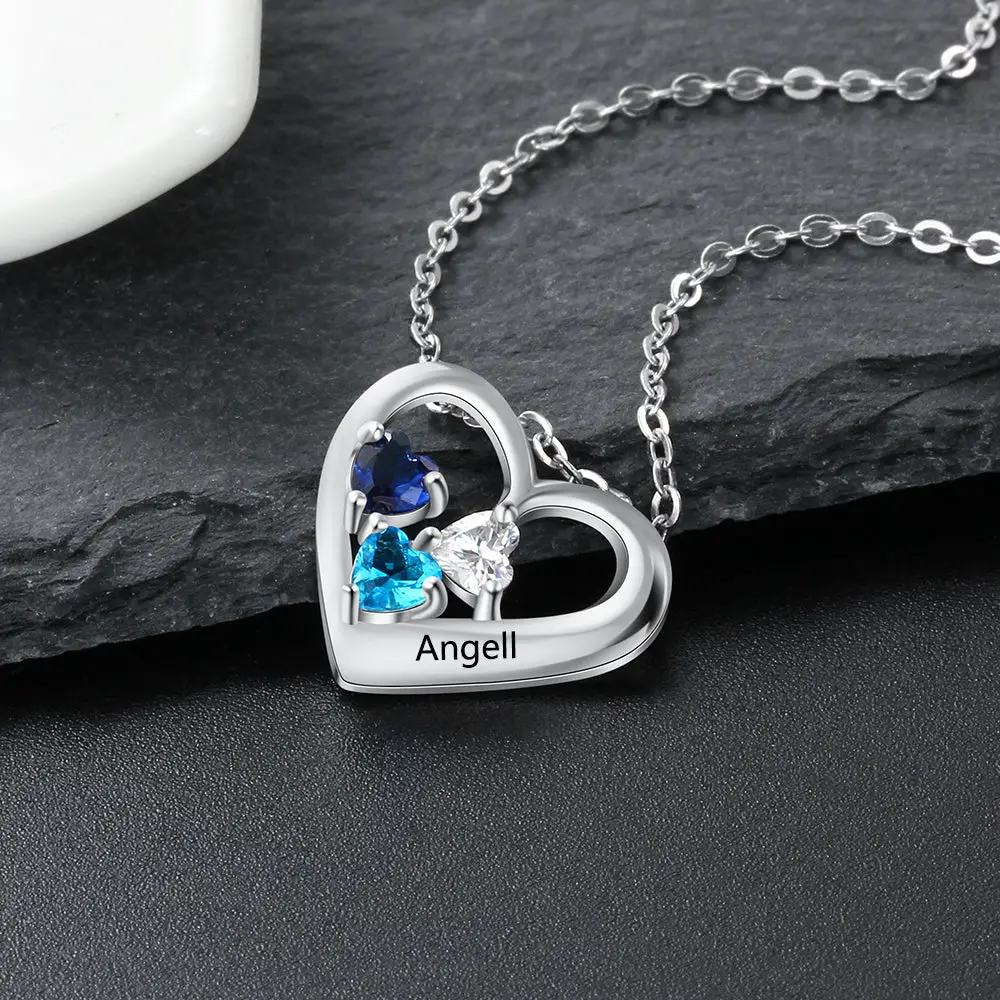 ThinkEngraved mothers necklace Personalized 3 BirthStone Custom Mother's Necklace True Hearts 1 Name