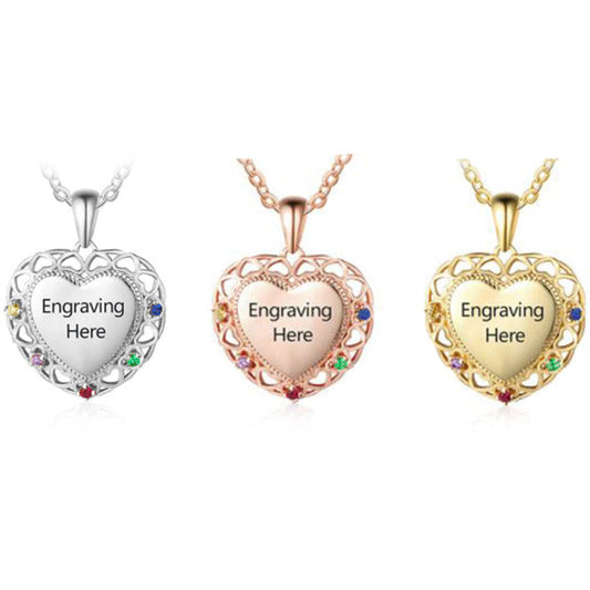ThinkEngraved mothers necklace Personalized 5 Birthstone Mother's Necklace Engraved Heart Pendant
