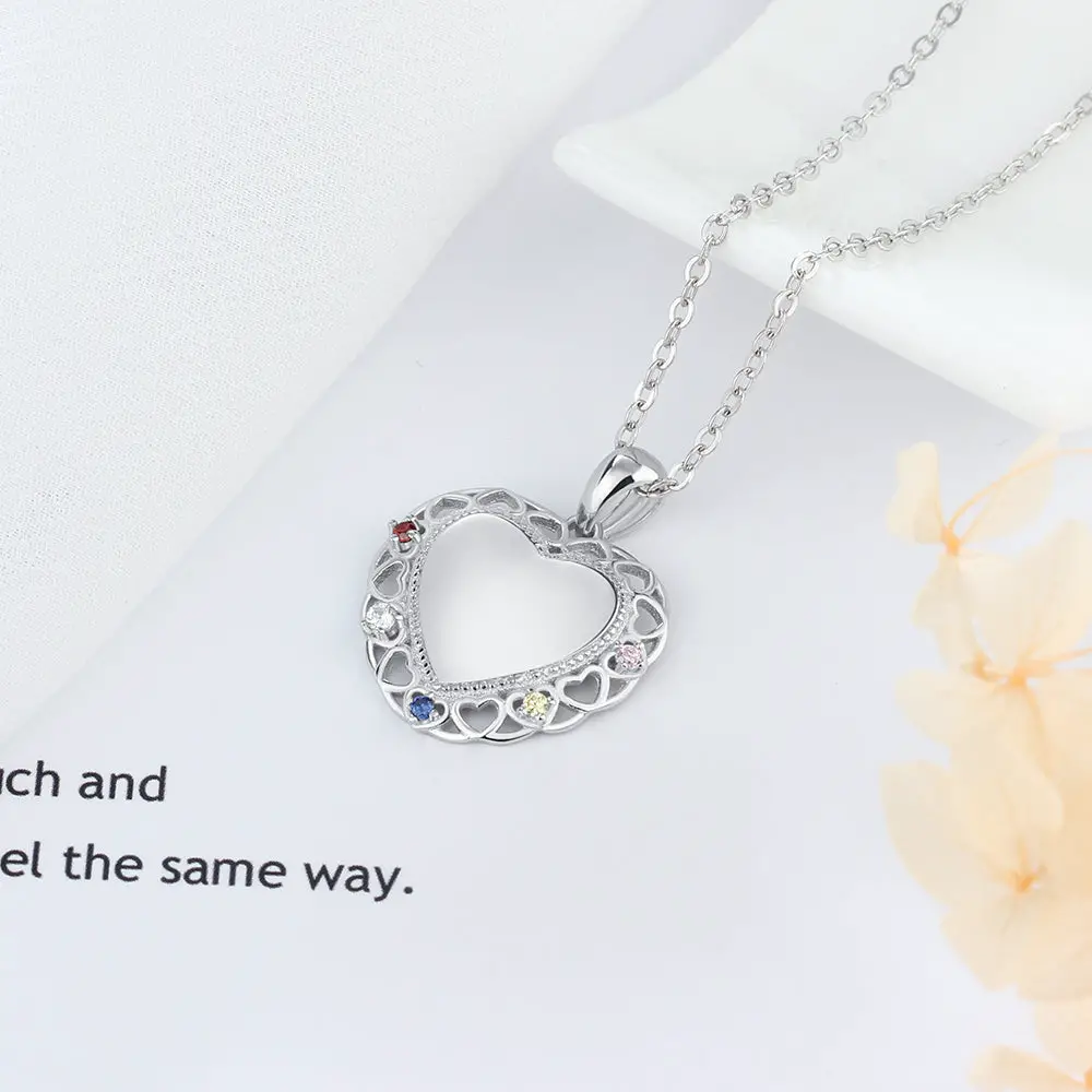 ThinkEngraved mothers necklace Personalized 5 Birthstone Mother's Necklace Engraved Heart Pendant