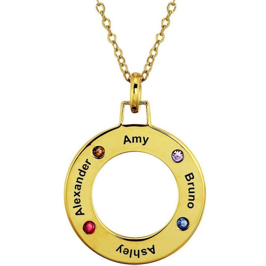 ThinkEngraved mothers necklace Personalized Gold 4 Birthstone Mother's Necklace Life Saver 4 Names