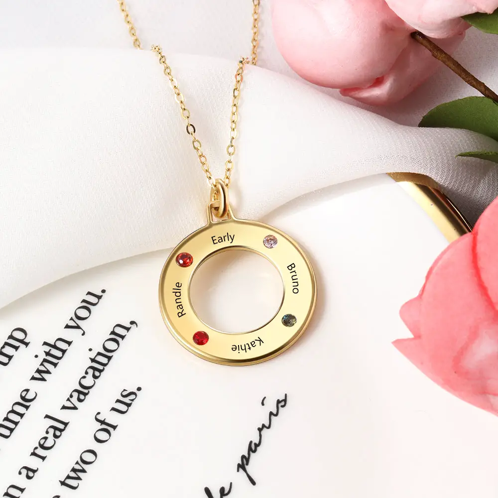 ThinkEngraved mothers necklace Personalized Gold 4 Birthstone Mother's Necklace Life Saver 4 Names