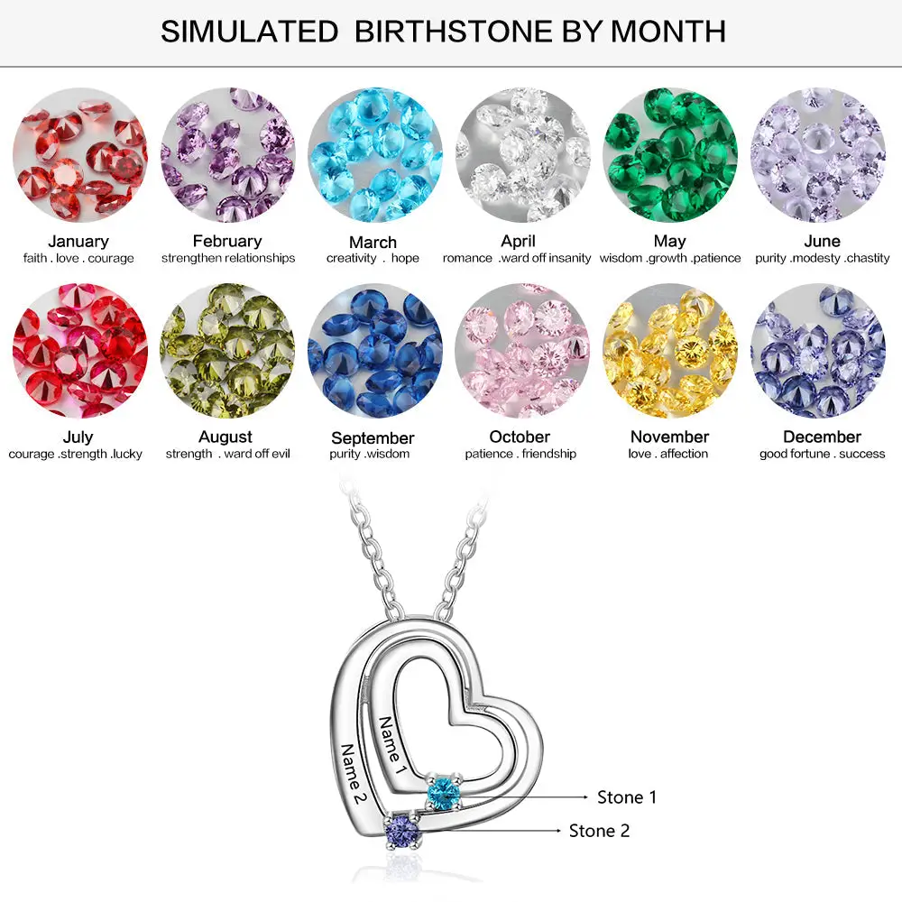 ThinkEngraved mothers necklace Personalized Mother's Ring 2 Birthstones 2 Engraved Names Echo Hearts