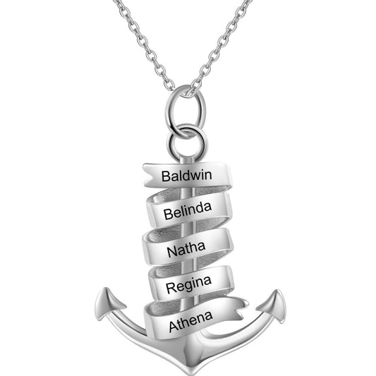 ThinkEngraved Name Necklace Personalized 5 Engraved Names Mother's Necklace  - Chain and Anchor Design