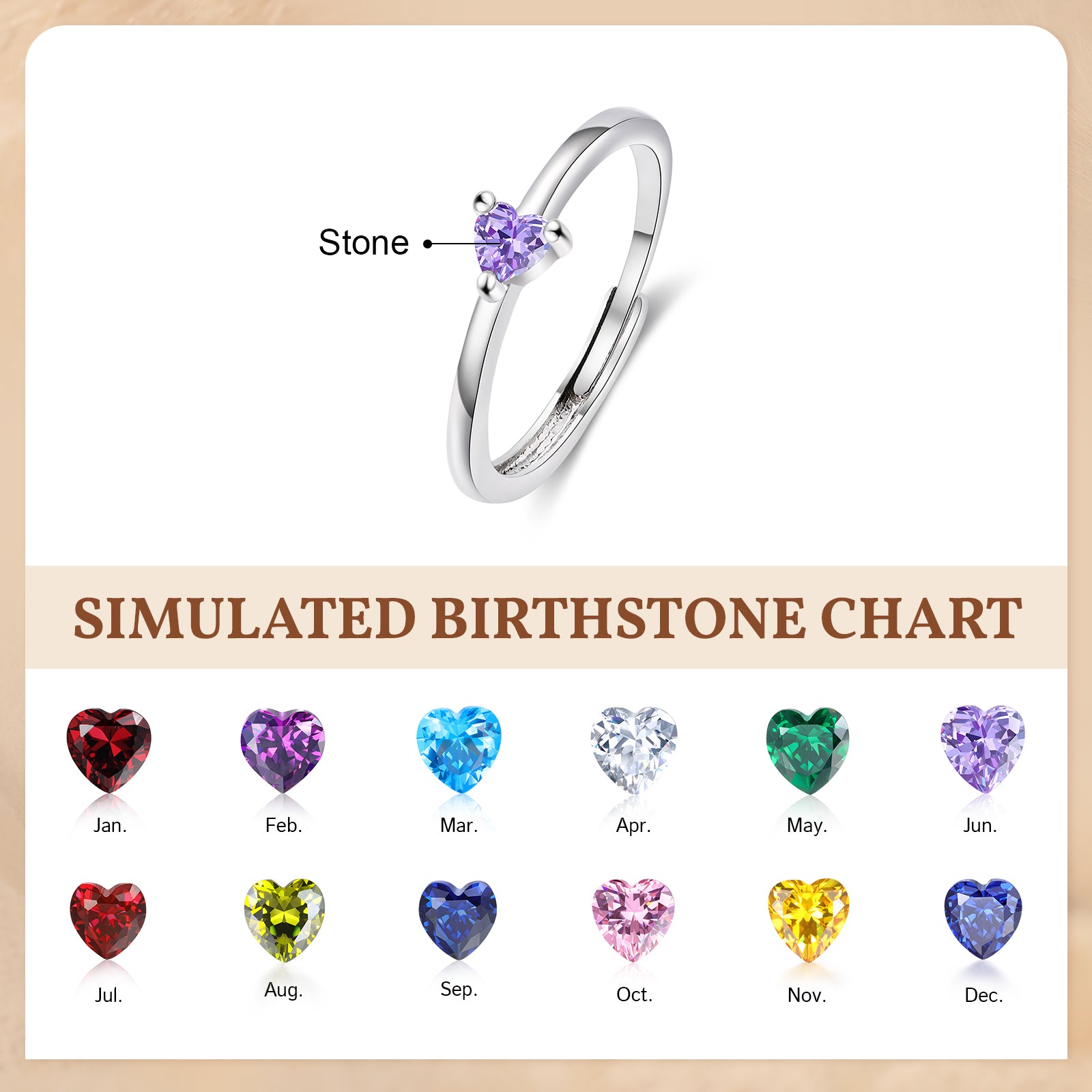 ThinkEngraved Peronalized Ring 1 Birthstone Adjustable Mother's Ring or Promise Ring