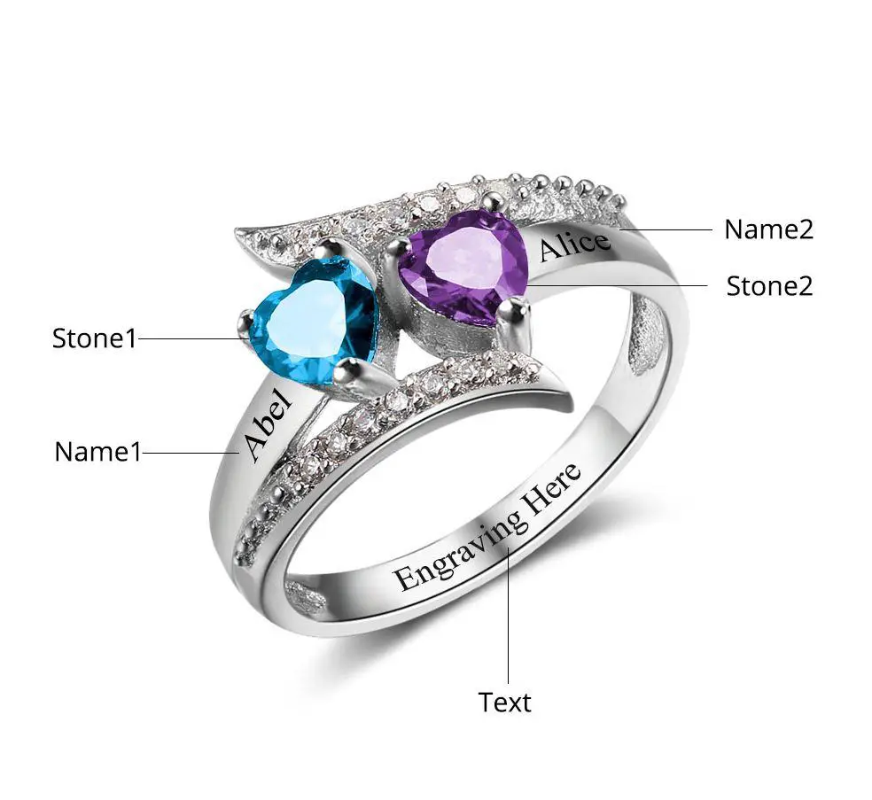 ThinkEngraved Peronalized Ring 2 Stone Mother's Ring Vintage Design 2 Engraved Names