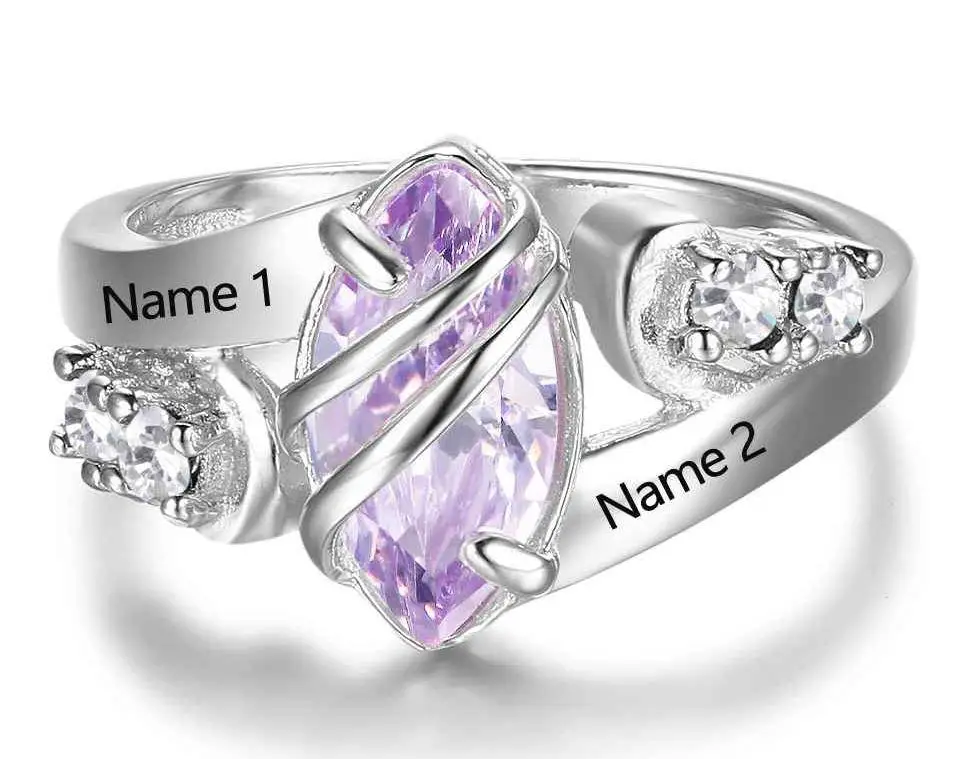 ThinkEngraved Peronalized Ring 6 Personalized 1 Birthstone Mother's Ring Wrapped In Love 2 Engraved Names