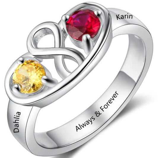ThinkEngraved Peronalized Ring 6 Personalized 2 Birthstone Mother's Ring Embraced Infinity 2 Names