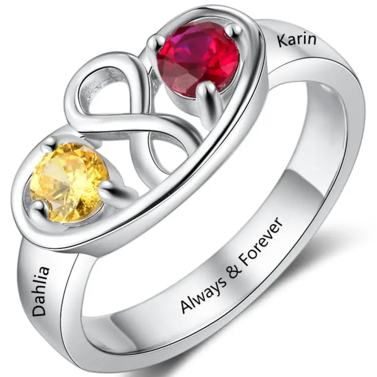 ThinkEngraved Peronalized Ring 6 Personalized 2 Birthstone Mother's Ring Embraced Infinity 2 Names