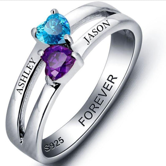 ThinkEngraved Peronalized Ring 6 Personalized 2 Birthstone Mother's Ring Reaching Hearts 2 Engraved Names