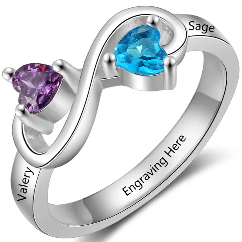 ThinkEngraved Peronalized Ring 6 Personalized Mothers Infinity Ring 2 Heart Birthstones 2 Engraved Names