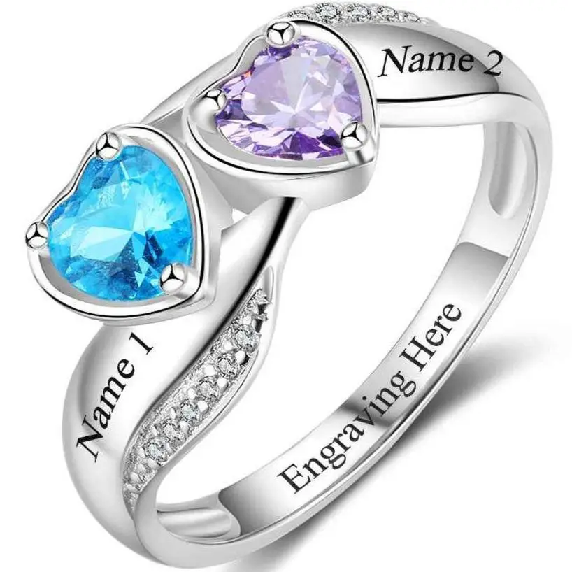 ThinkEngraved Peronalized Ring 6 Personalized Mothers Ring 2 Heart Birthstones Lovely Hearts 2 Names
