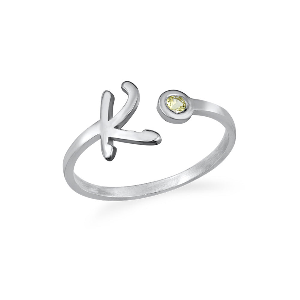 ThinkEngraved Peronalized Ring .925 sterling silver Hand Forged Initial Ring With Your Choice Of Birthstone - Silver, Gold or Rose Gold