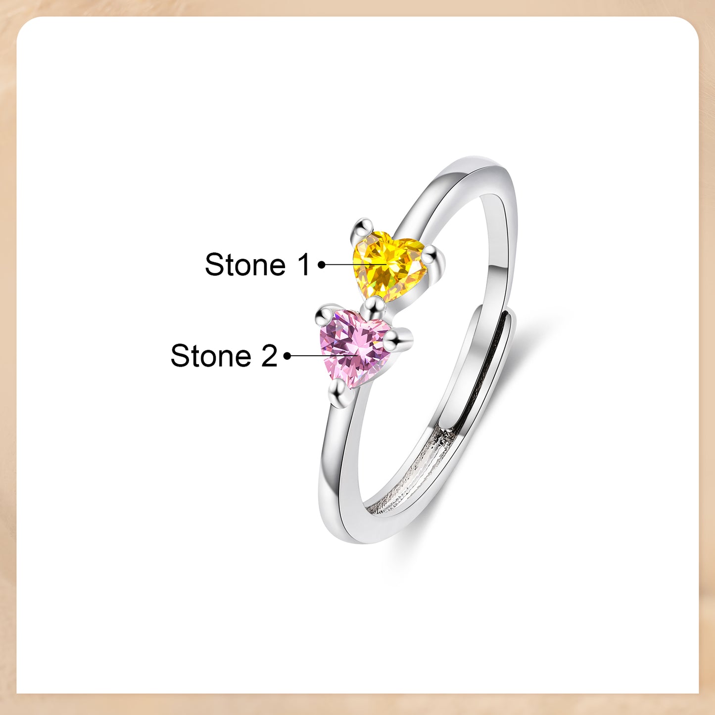 ThinkEngraved Peronalized Ring Custom 2 Stone Adjustable Mother's Ring or Couples Ring