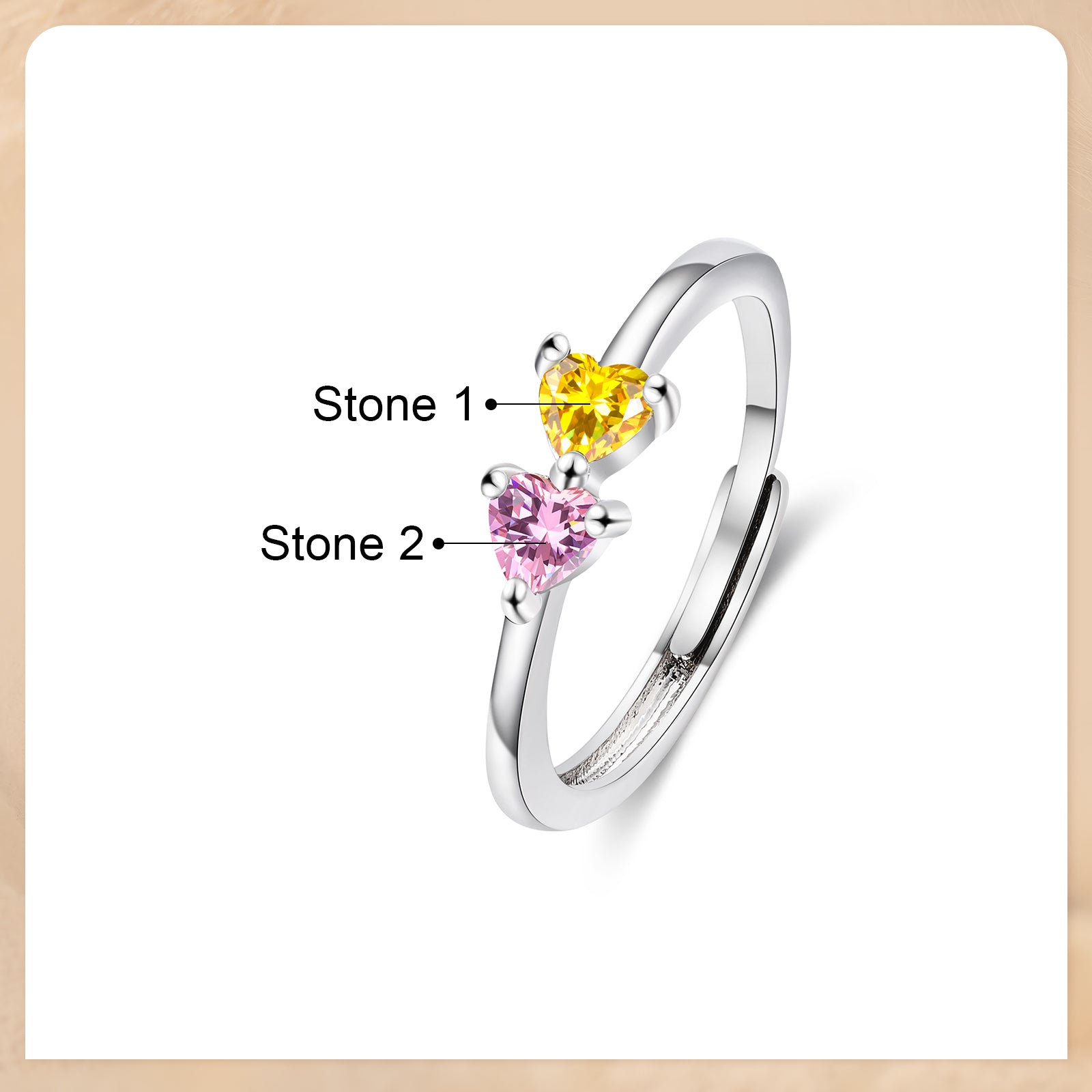 ThinkEngraved Peronalized Ring Custom 2 Stone Adjustable Mother's Ring or Couples Ring