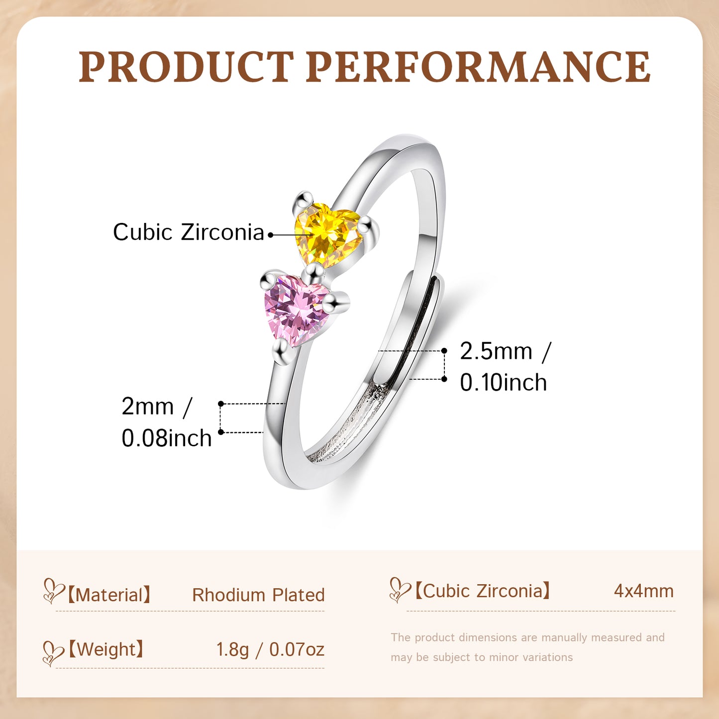 ThinkEngraved Peronalized Ring Custom 2 Stone Adjustable Mother's Ring or Couples Ring