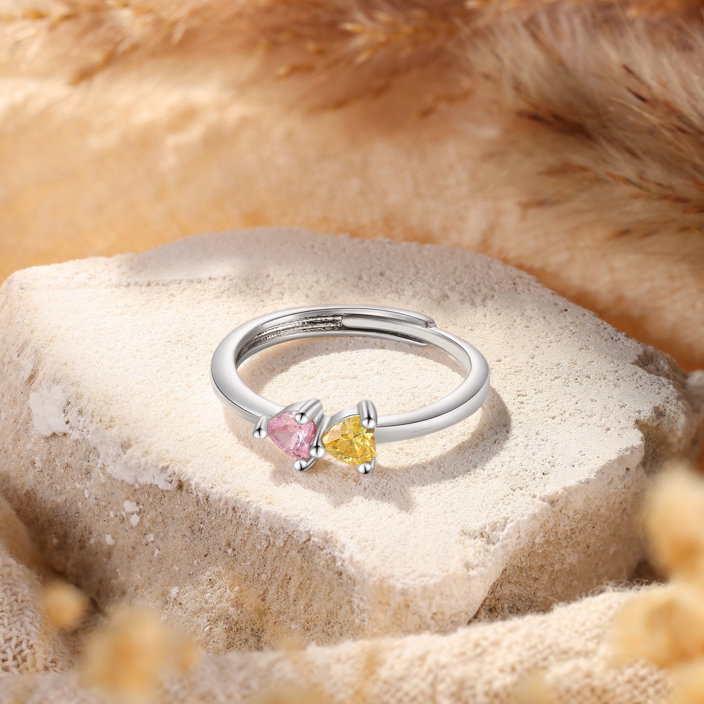 ThinkEngraved Peronalized Ring Custom 2 Stone Adjustable Mother's Ring or Couples Ring