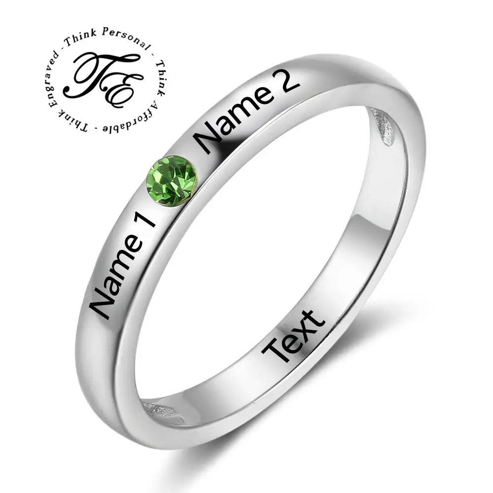 ThinkEngraved Peronalized Ring Personalized 1 Birthstone 2 Name Mother's Ring Love United Mothers