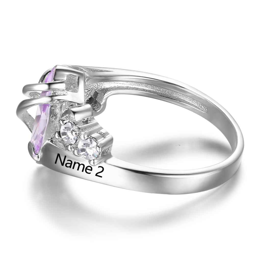 ThinkEngraved Peronalized Ring Personalized 1 Birthstone Mother's Ring Wrapped In Love 2 Engraved Names