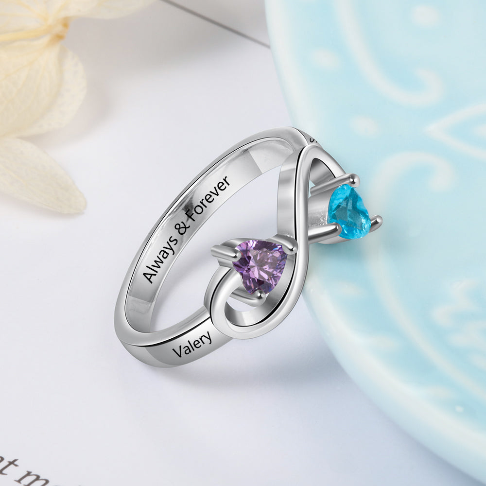 Personalized Mothers Infinity Ring Heart Birthstones Engraved