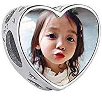 ThinkEngraved Personalized Charms .925 Sterling Silver Custom Photo Heart Charm - Personalized Euro Charm - Photo Bead