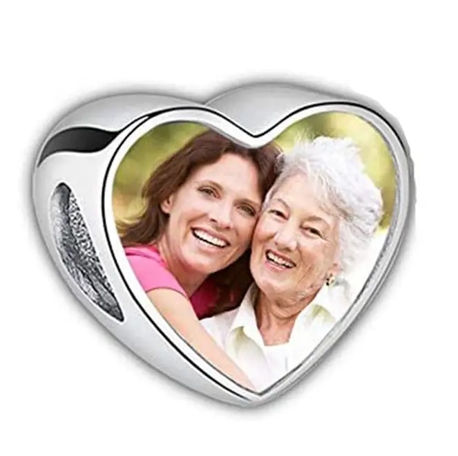 ThinkEngraved Personalized Charms Custom Photo Heart Charm - Mom Photo Charm with Jewel Mom Bead