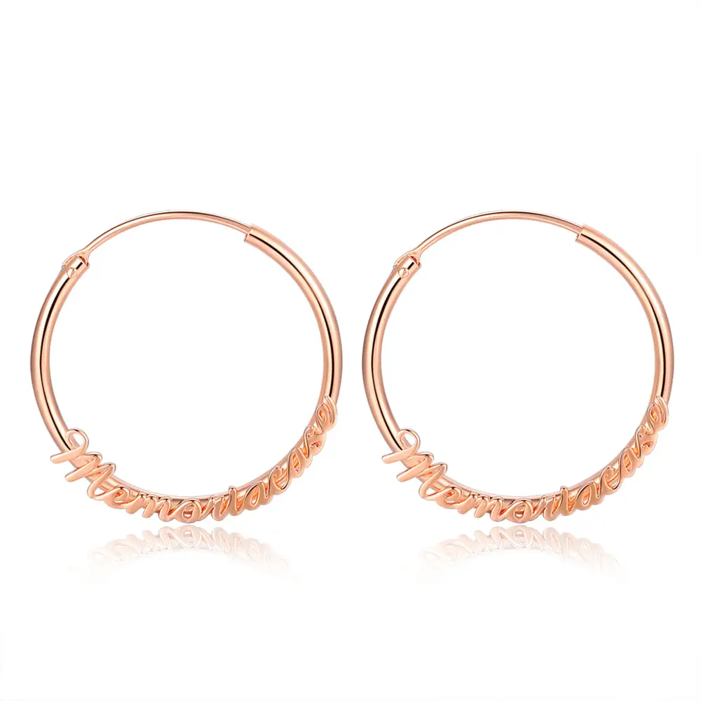 Thinkengraved Personalized Earrings Rose Gold Personalized Cursive Script Name Hoop Earrings - Gold, Silver, Rose Gold