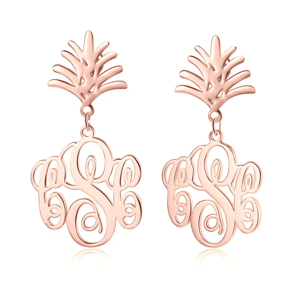 Thinkengraved Personalized Earrings Rose Gold Personalized Monogram Pineapple Name Earrings - Gold, Silver, Rose Gold
