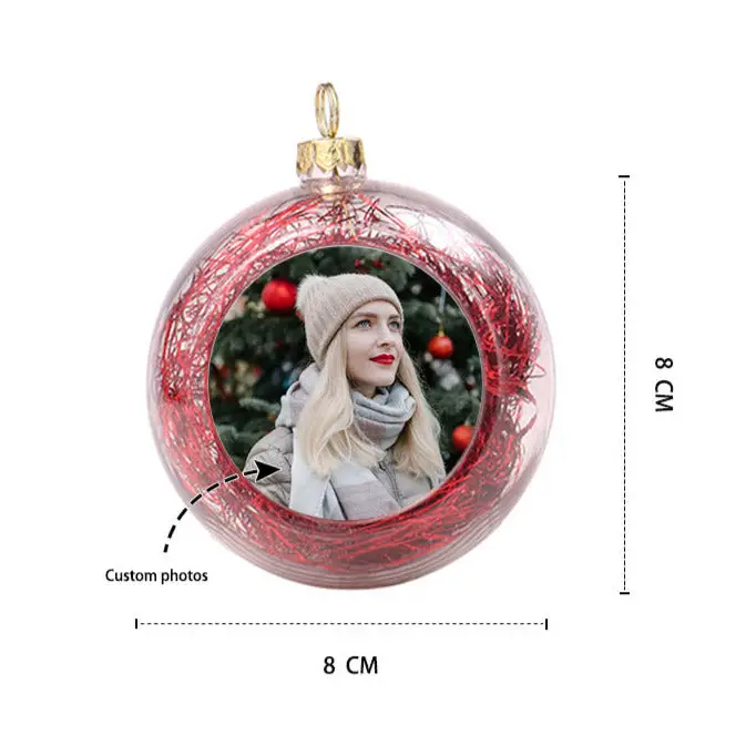 ThinkEngraved Personalized Ornament Custom Photo Christmas Ornament Clear With Tinsel Red, Gold, Silver Green