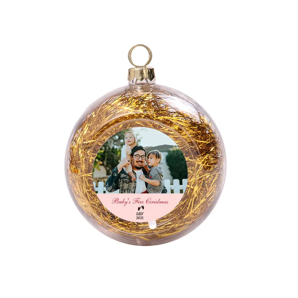 ThinkEngraved Personalized Ornament Gold Tinsel Custom Photo Christmas Ornament Clear With Tinsel Baby's First Christmas