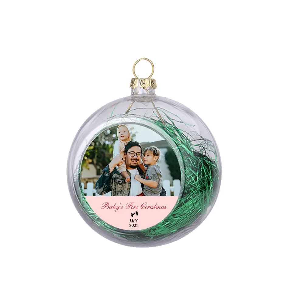 ThinkEngraved Personalized Ornament Green Tinsel Custom Photo Christmas Ornament Clear With Tinsel Baby's First Christmas