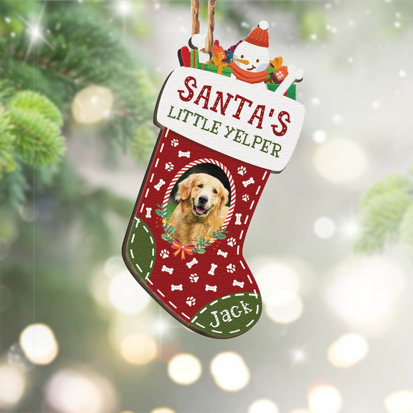 ThinkEngraved Personalized Ornament Personalized Dog Photo Christmas Stocking Ornament Wood