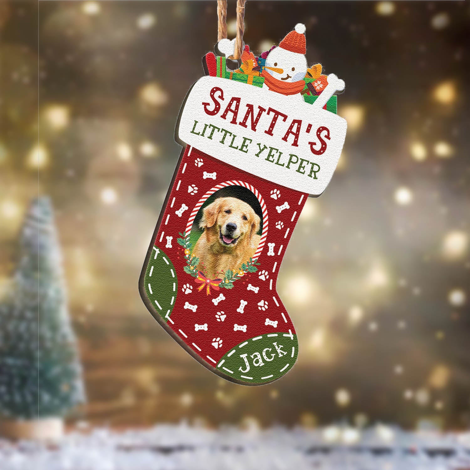 ThinkEngraved Personalized Ornament Personalized Dog Photo Christmas Stocking Ornament Wood