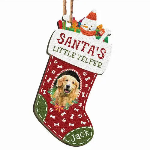 ThinkEngraved Personalized Ornament Personalized Dog Photo Christmas Stocking Ornament Wood