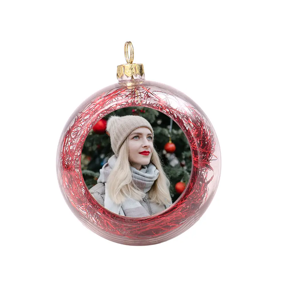 ThinkEngraved Personalized Ornament Red Tinsel Custom Photo Christmas Ornament Clear With Tinsel Red, Gold, Silver Green