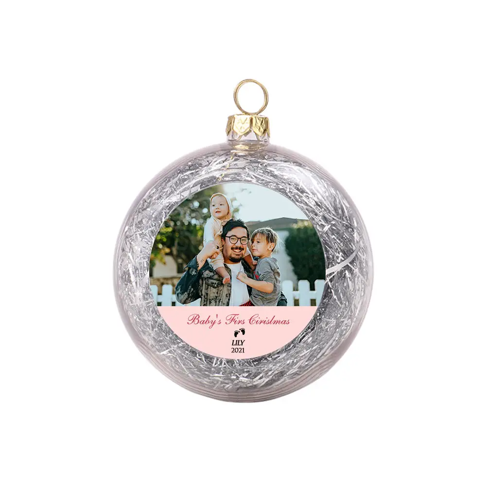 ThinkEngraved Personalized Ornament Silver Tinsel Custom Photo Christmas Ornament Clear With Tinsel Baby's First Christmas