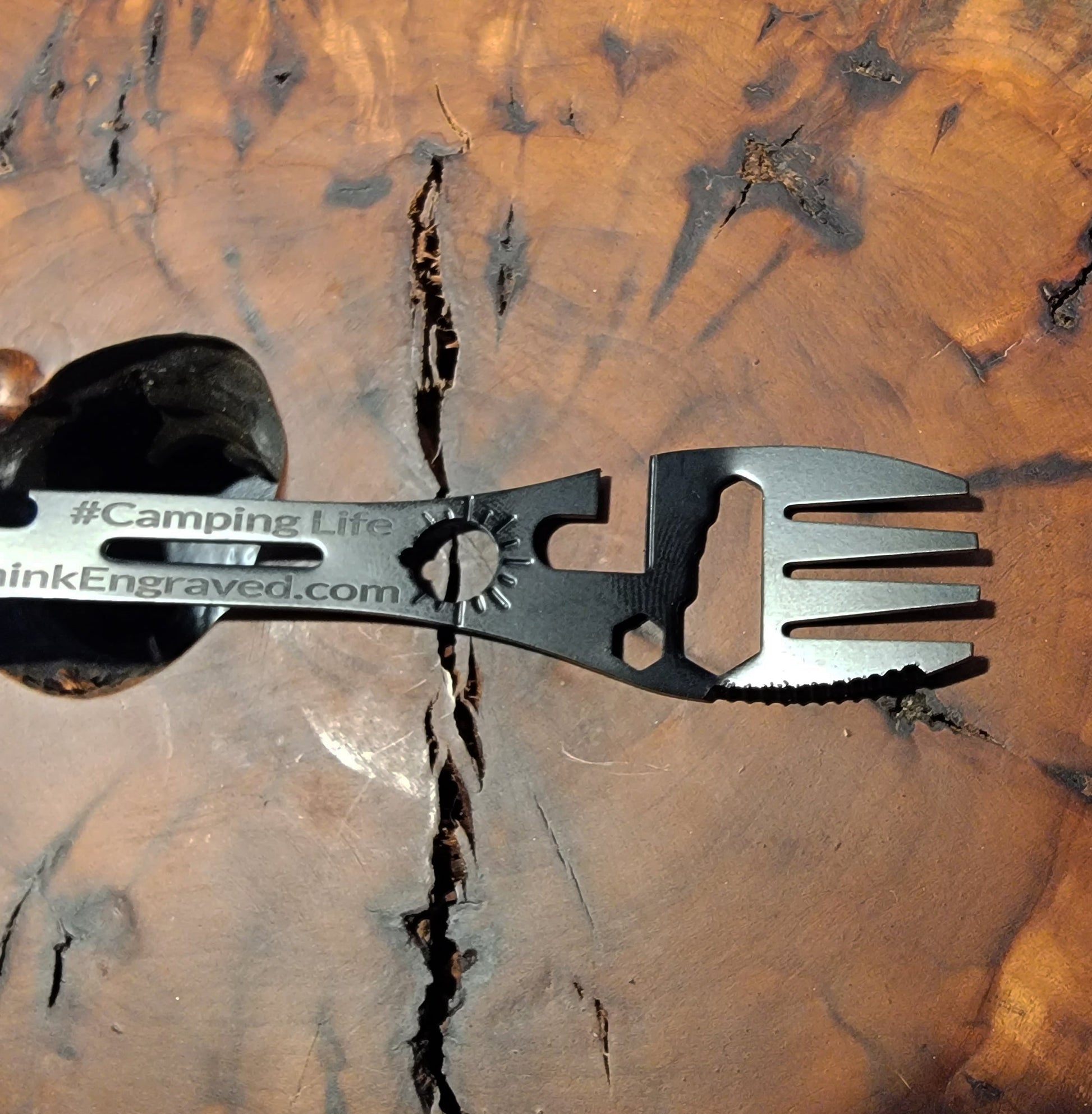 ThinkEngraved Personalized utensils Personalized 12 IN 1 Camping Spoon, Fork Multi Tool With a Wrench Knife and more