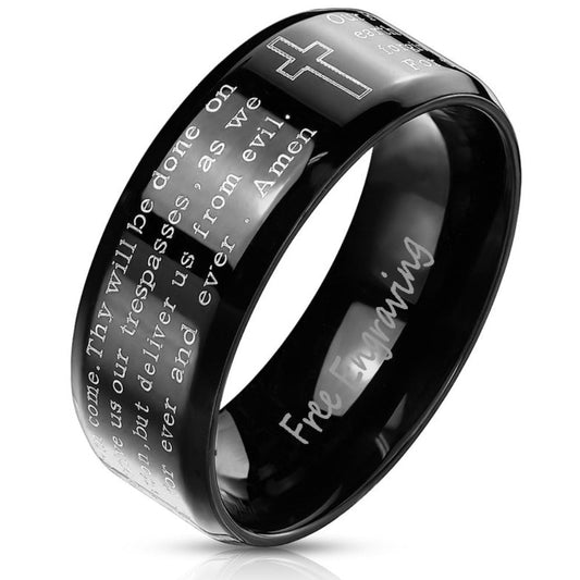 ThinkEngraved Prayer Ring 6mm size 5 Personalized Men's Black Christian Cross Prayer Promise Ring - Engraved Prayer Ring