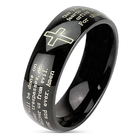 ThinkEngraved Prayer Ring 6mm size 6 Personalized Christian Cross and Lord's Prayer Ring Engraved Promise Ring