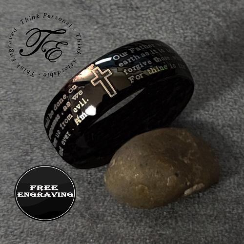 ThinkEngraved Prayer Ring Personalized Christian Cross and Lord's Prayer Ring Engraved Promise Ring