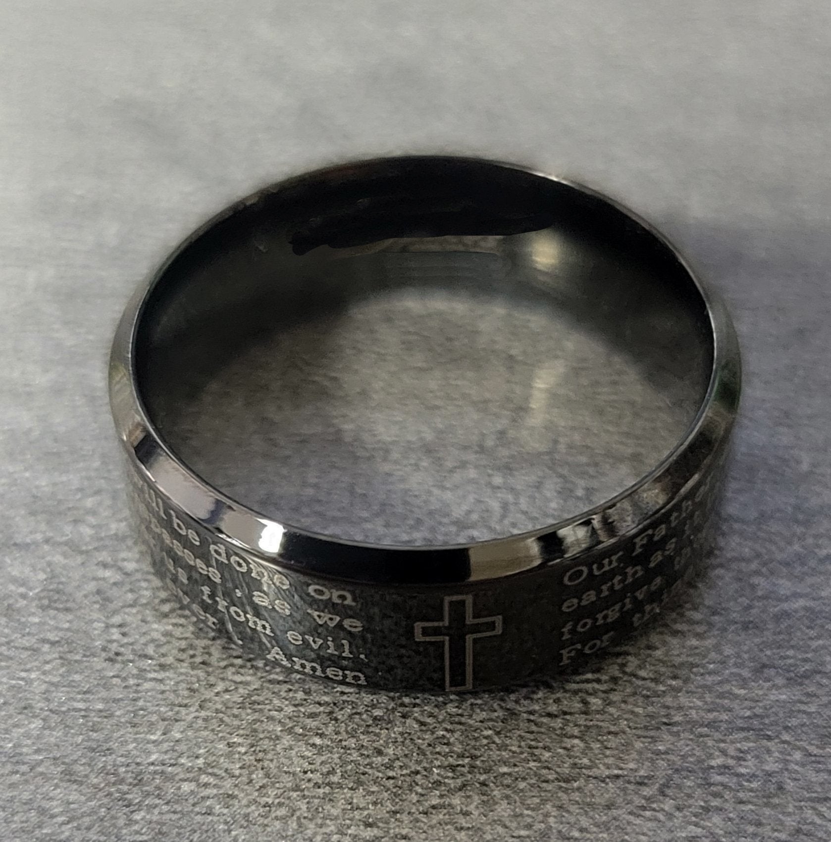 ThinkEngraved Prayer Ring Personalized Men's Black Christian Cross Prayer Promise Ring - Engraved Prayer Ring