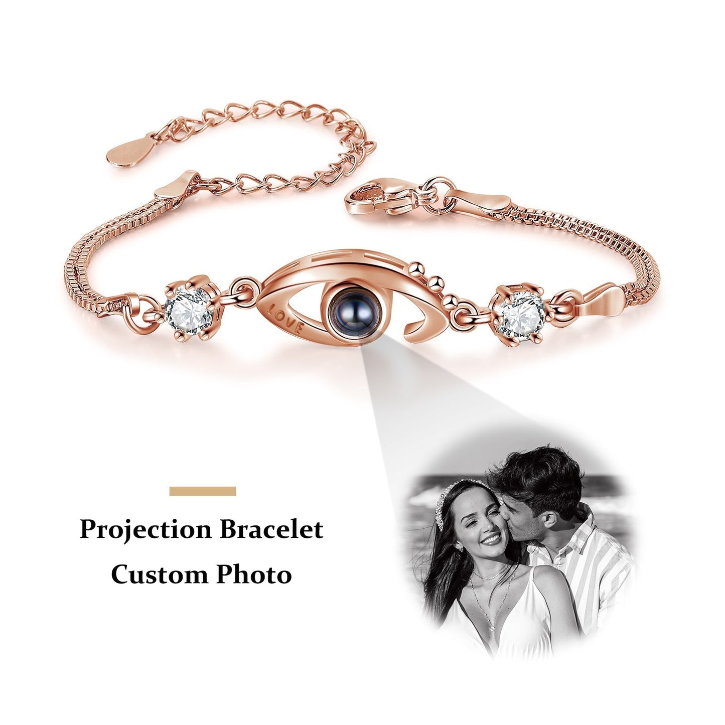 ThinkEngraved Projection necklace Black and White Photo / 14k Rose Gold over Surgical Steel Custom Seeing Eye Photo Projection Bracelet - Color or Black and White