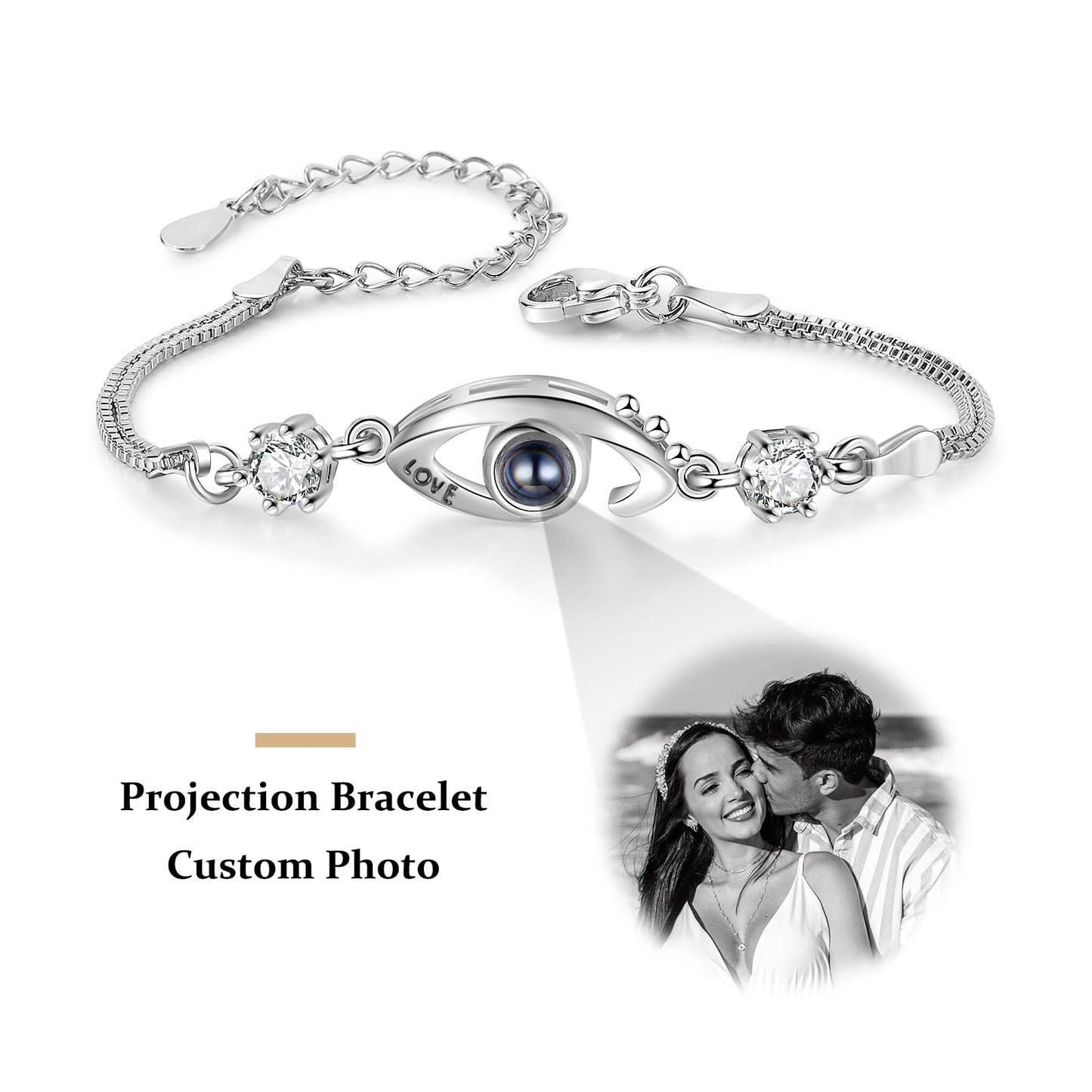 ThinkEngraved Projection necklace Black and White Photo / 316L Surgical Steel Custom Seeing Eye Photo Projection Bracelet - Color or Black and White