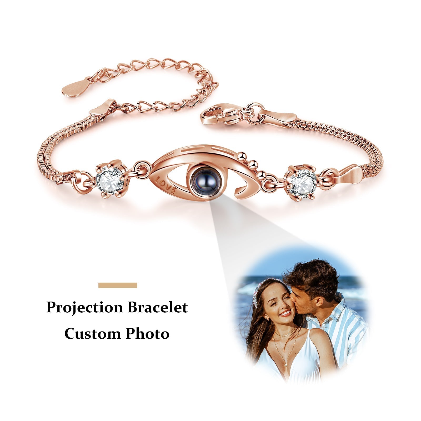 ThinkEngraved Projection necklace Color Photo / 14k Rose Gold over Surgical Steel Custom Seeing Eye Photo Projection Bracelet - Color or Black and White