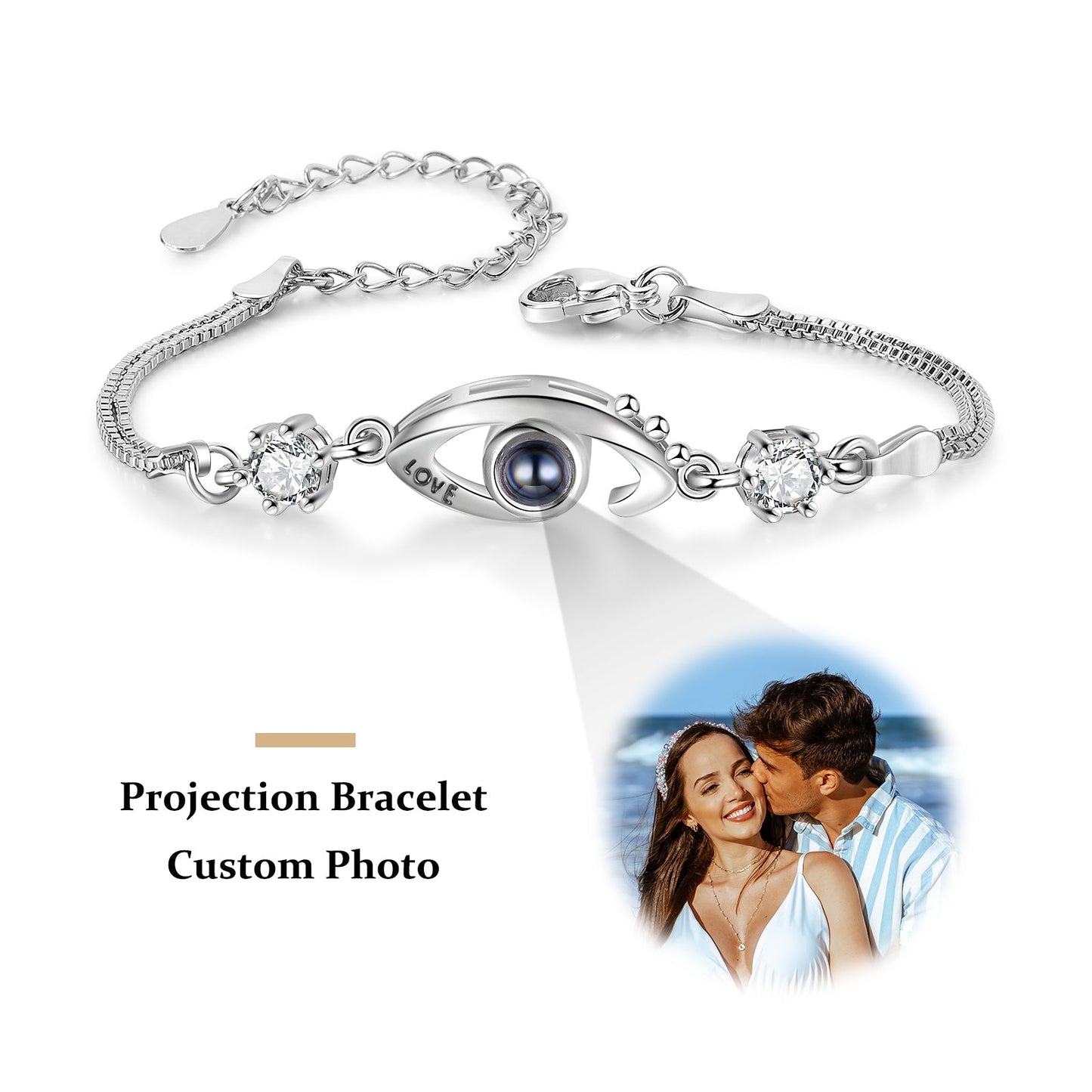 ThinkEngraved Projection necklace Color Photo / 316L Surgical Steel Custom Seeing Eye Photo Projection Bracelet - Color or Black and White